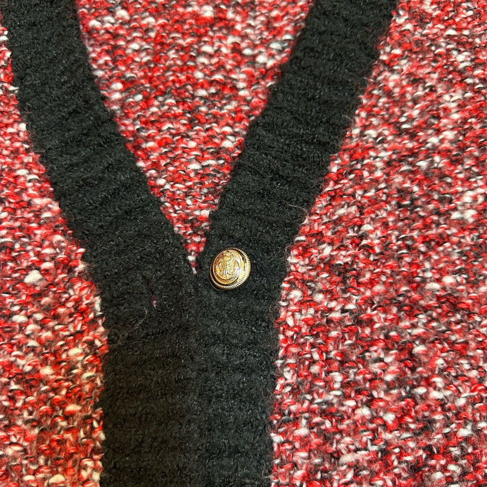 Women's Red and Black Cardigan Sweater - Picture 2 of 5
